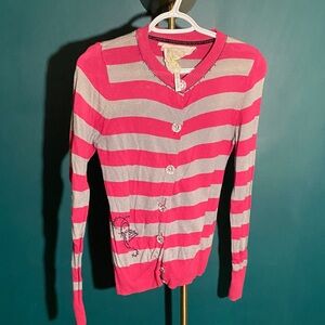 Striped Pink and Gray Women's Cardigan